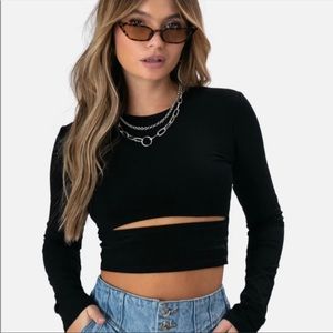 Adika Black Cutout Long Sleeve Crop Top - M